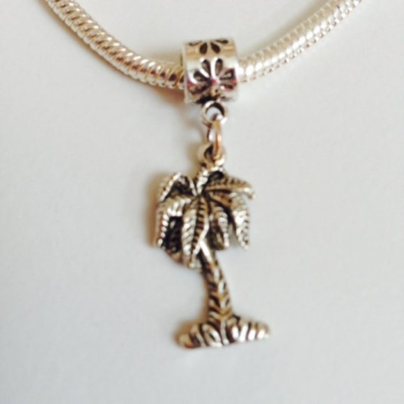 “Palm Tree” Sterling Silver Plated Dangling Charm For European Style Bracelets - Picture 1 of 3